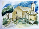 Alte Kirche i. Oci, Aquarell a. Btten 56 x 75 cm